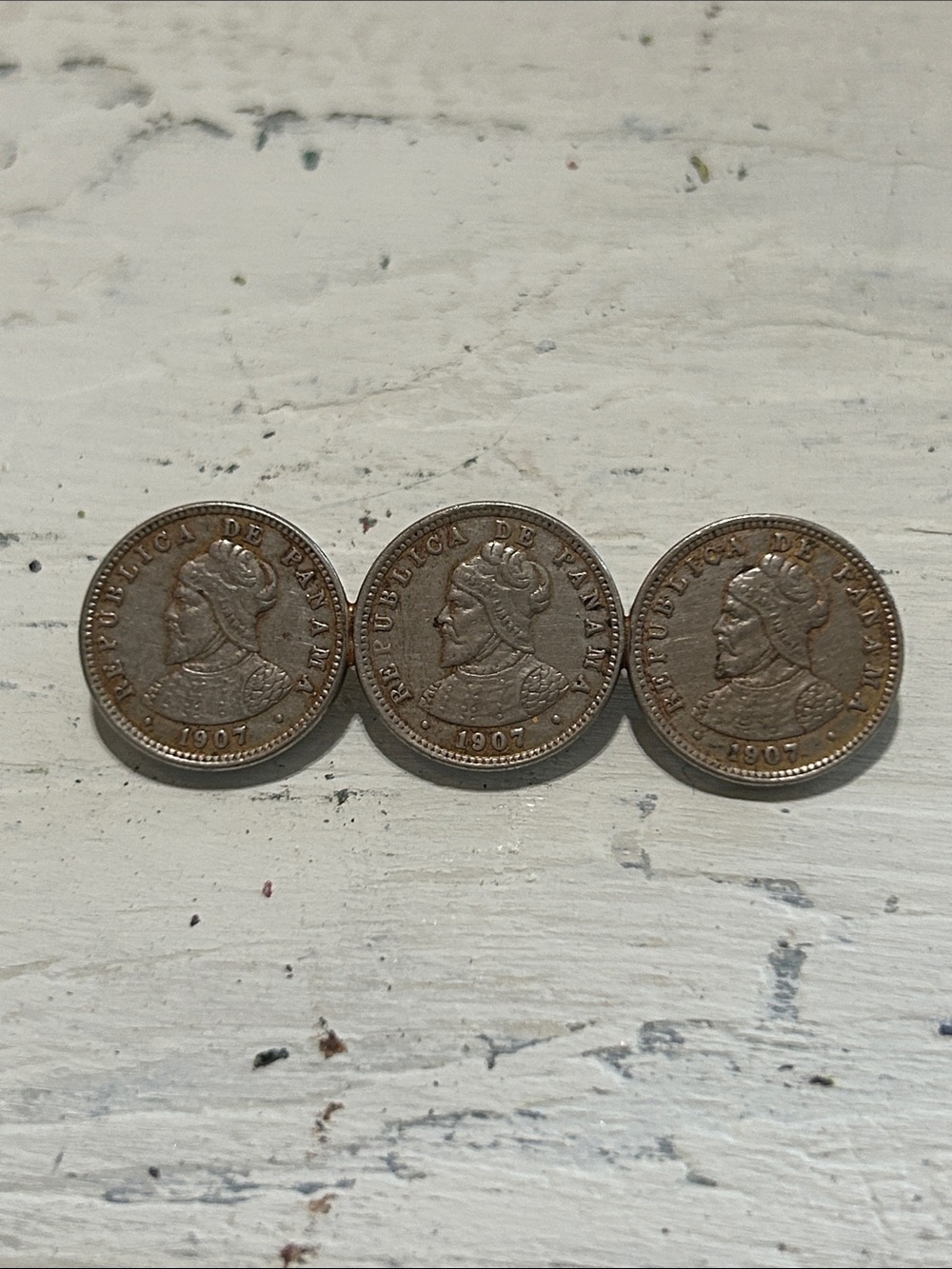 Set of 3 Vintage 1907 Panama Coins Pin Bronze Tone
